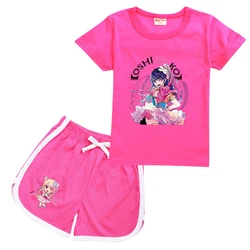 OSHI NO KO Toddler Girls Clothes Summer Pajamas Ai Hoshino Cotton Short Sleeve T Shirt + Shorts Costume Girls Sportswear Set