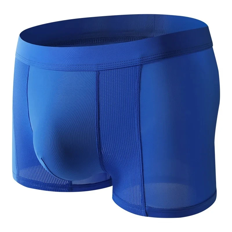 

Men's Ice Silk Boxer Briefs - Breathable Mesh Panel Underwear, Cooling Satin Feel for Summer Comfortable Boxy Underpants Panties
