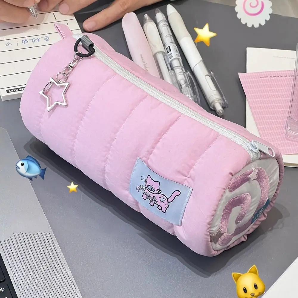 Bolsa de Maquillaje y Papelería Japonesa con Diseño de Gato y Pescado, de Gran Capacidad, Bonita y Elegante para Estudiantes
