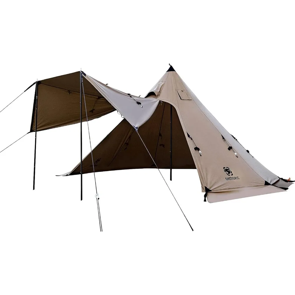 Canvas Hot Tent with Stove Jack, Wind-Proof Fire-Retardant, Durable 4 Season Camping Pyramid Teepee Tent for 2~4 Person