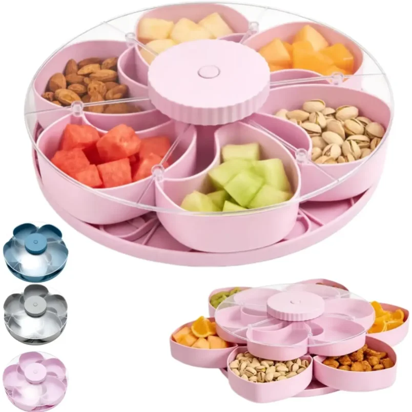 Rotating Snack Tray With Lid Multi GridSnack Box Candy Nut Storage ContainerDry Fruit Serving Tray Kitchen Organizer 6