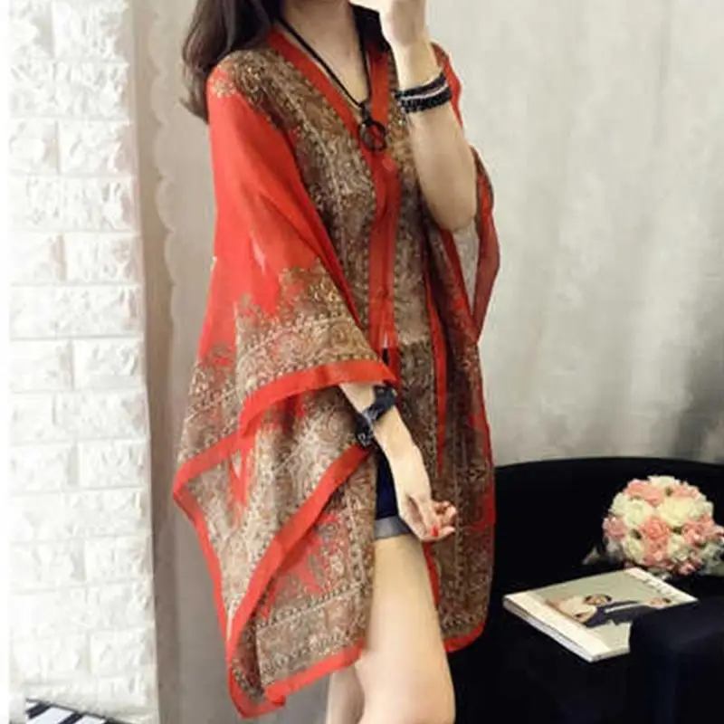 

652F Pretty Cardigans with Flower Pattern Women Large Shawl for Summer Beach
