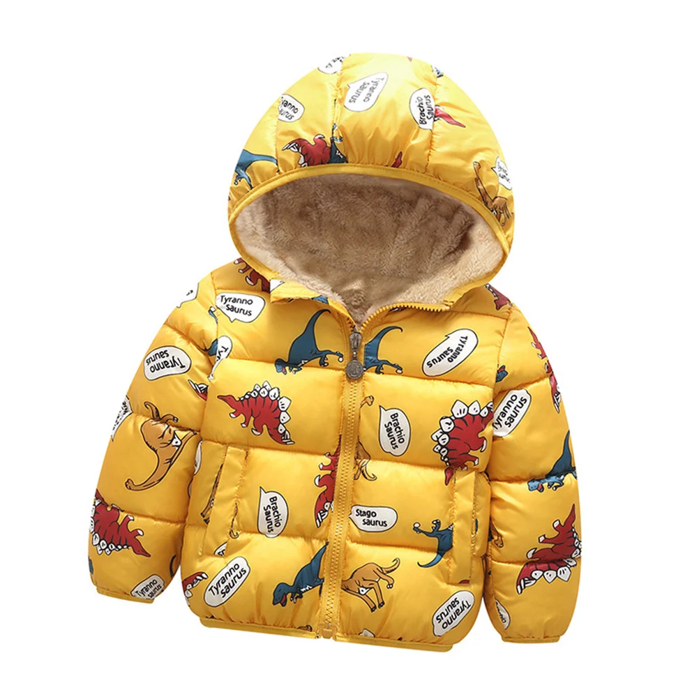 

Cotton Coat Padded Zip Up Jacket Cartoon Print Warm Winter Hooded Short Jacket For 130Cm Dinosaur
