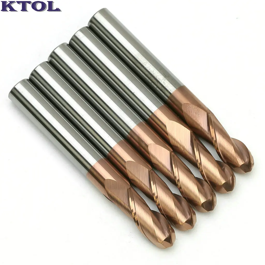 HRC55 Shank 6mm 2 Flute Ball Nose End Mill Cutter Tungsten Carbide Spiral CNC Router Milling Bits Set Machining Tools for Steel