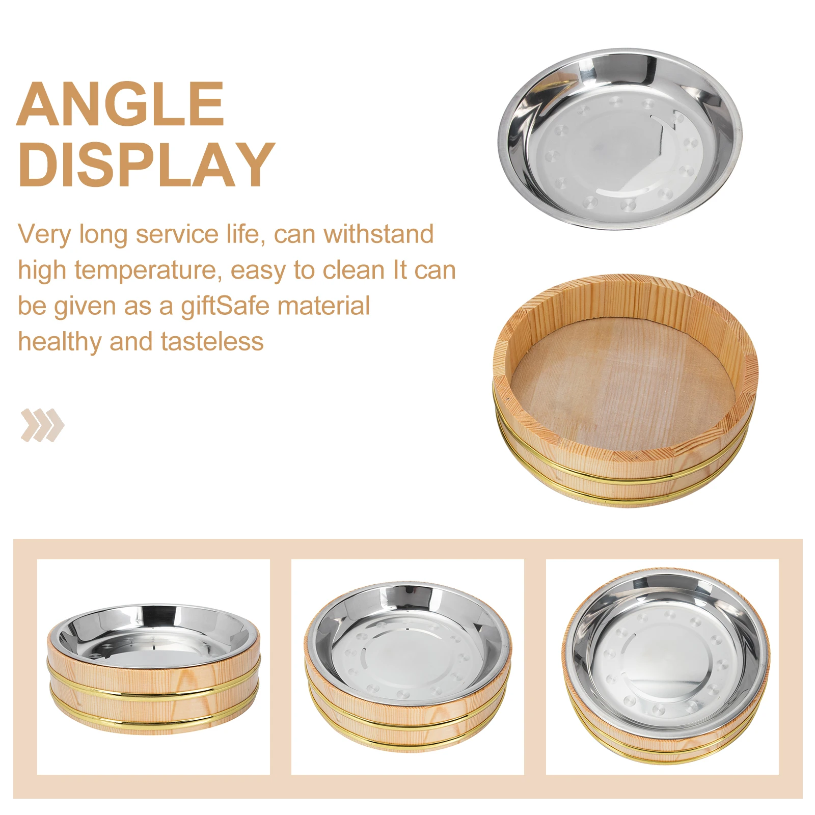 

Sushi Bucket Wooden Round Rice Mixing Container for Sushi Restaurant Kitchen Gadget Food Serving Bucket Household Rice Barrel