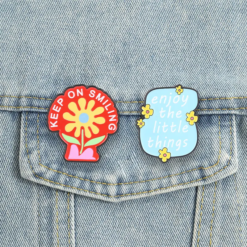 Positive Quotes Enamel Pins Enjoy The Little Things Brooch Keep On Smiling Badges Self-Love Jewelry Gift for Friends