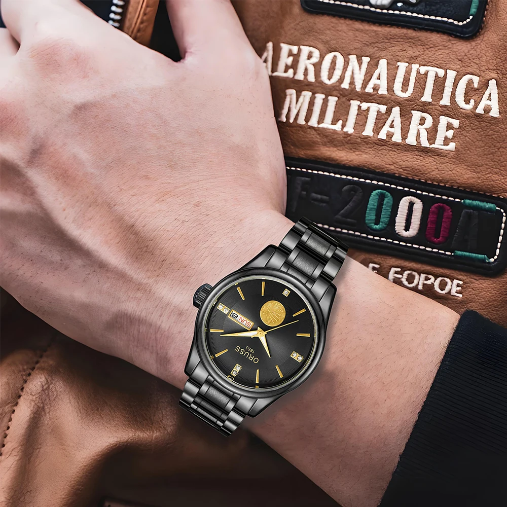 ORUSS Original High-end Luxury  Men's Watch Business  Wristwatches Stainless Steel Waterproof Quartz  Luminous Watch for Man