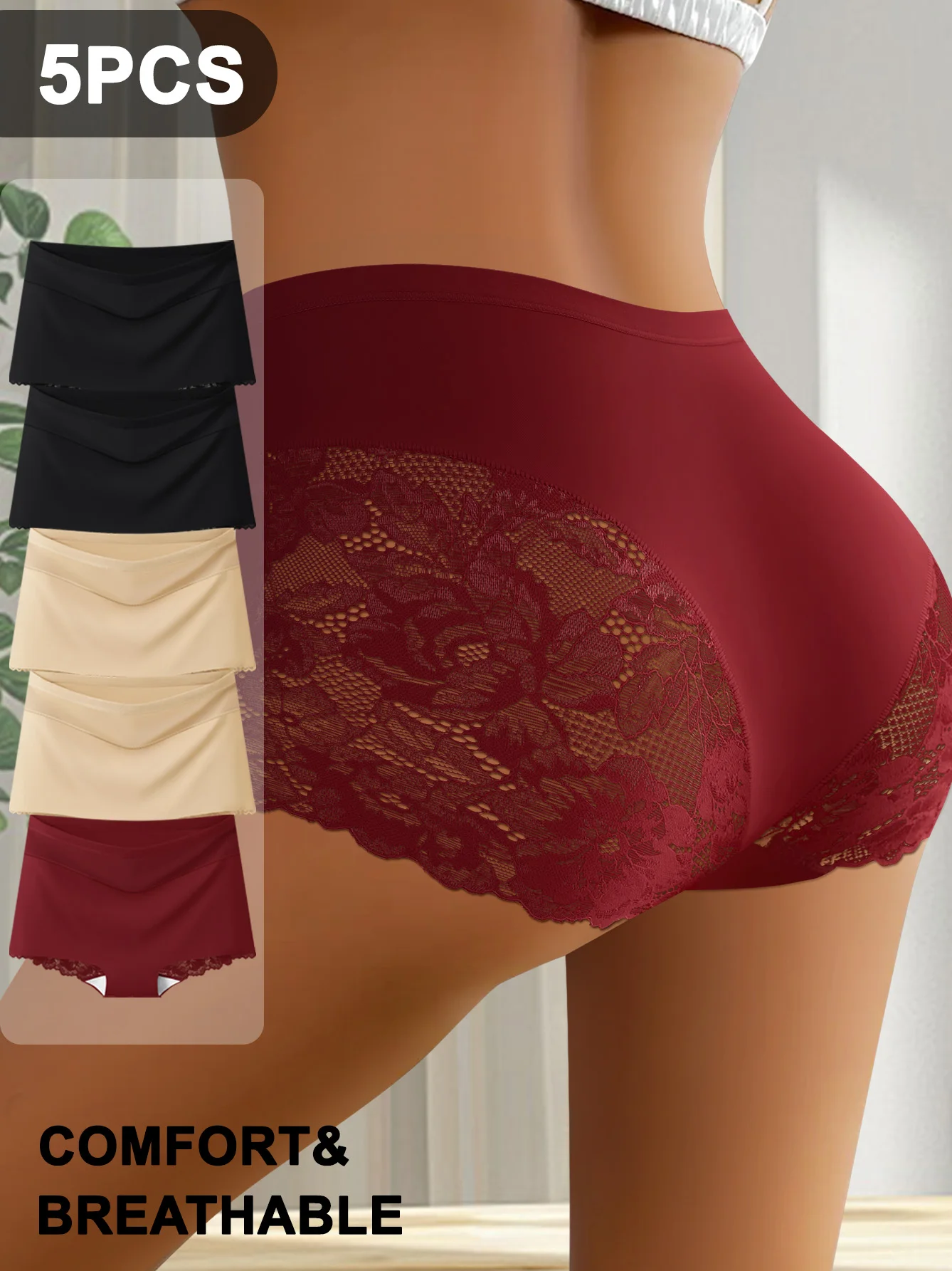 

Комплект из 5 кружевных трусиков - с эффектом подтяжки ягодиц, из мягкой сетчатой ткани, бесшовный дизайн, идеально подходит для отдыха или работы.