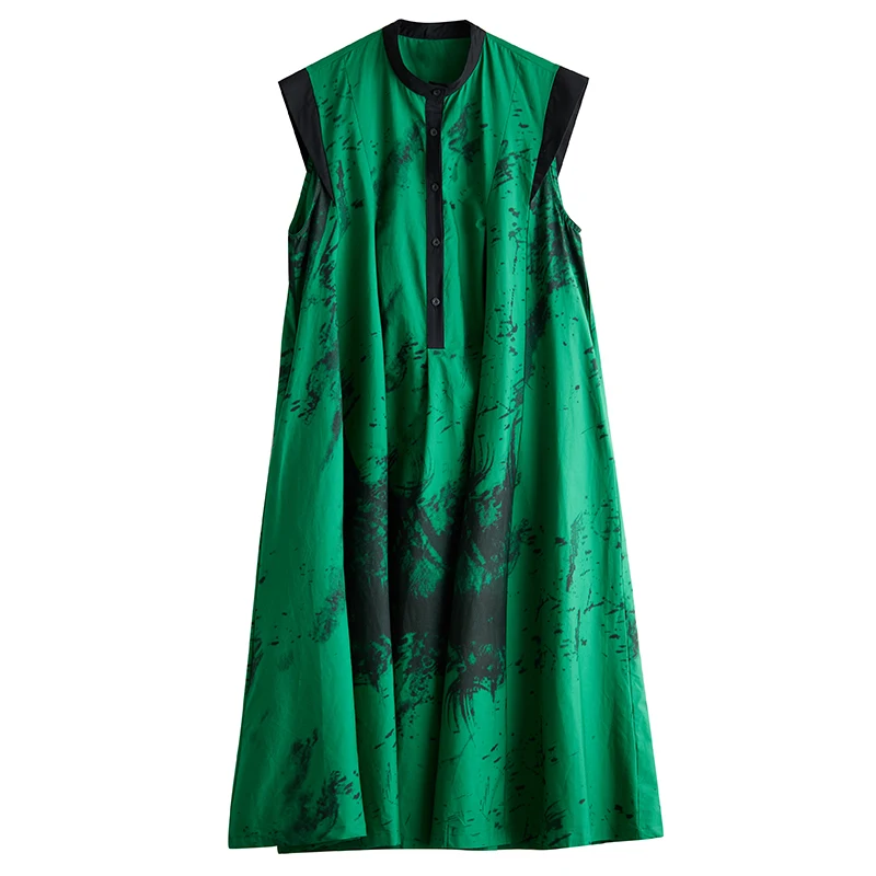 Nyfs-فستان طويل كلاسيكي للنساء ، كبير ، فضفاض ، مطبوع ، موضة بلا أكمام ، جديد ، صيفي ،