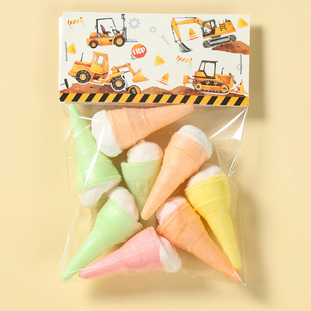 10pcs Treat Bag Topper DIY Paper Cards Candy Bags Construction Engineering Vehicle Birthday Party Decorations Kids Gift Bags