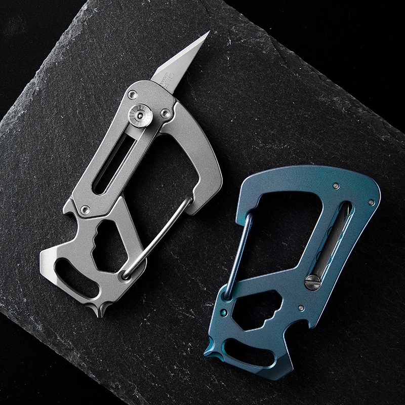Titanium Multifunctional Keychain Portable Utility Knife Outdoor Fruit Knife Self-Defense Sharp Folding Knife Carabiner EDC Tool