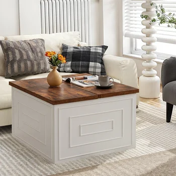 Image Coffee Table for Living Room, 31.5" Coffee Table with Storage, and White Lift Top Coffee Table Suitable for Work and Drinking