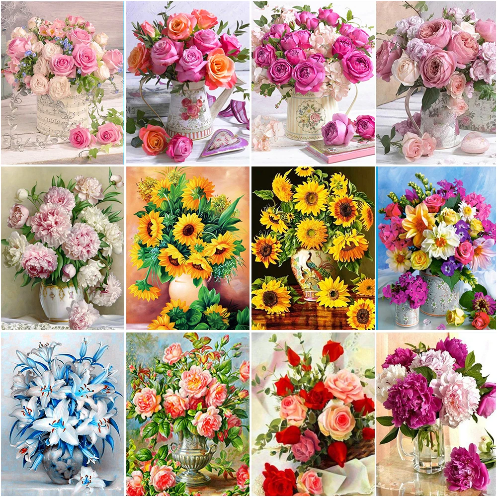 

Flower Diamond Painting Rose Sunflower Lily Daisy Diamond Embroidery Mosaic Cross Stitch Diy Rhinestones Painting Diamond Art
