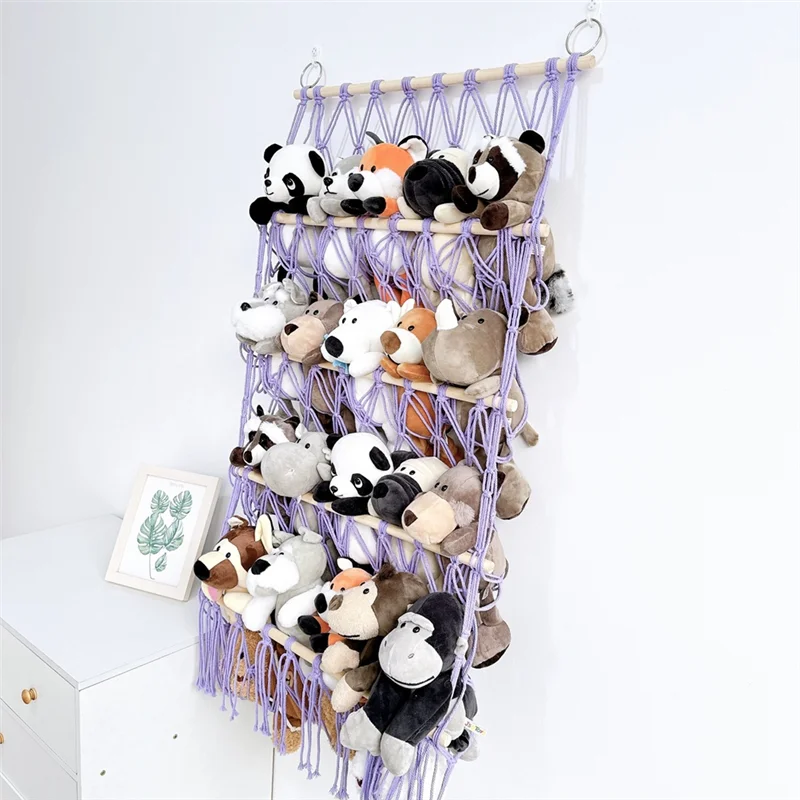 

【Superdeals】Wall Hanging Organizer Stuffed Animal Toy Net Hammock Nursery Plush Toy Storage Boho Macrame