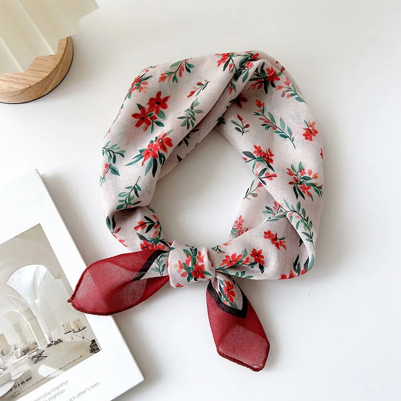 1pcs 55x55cm Cotton Small Square Scarf For Women Flower Floral Pattern Head Neck Scarves Scarf Soft Pocket Square Scarf