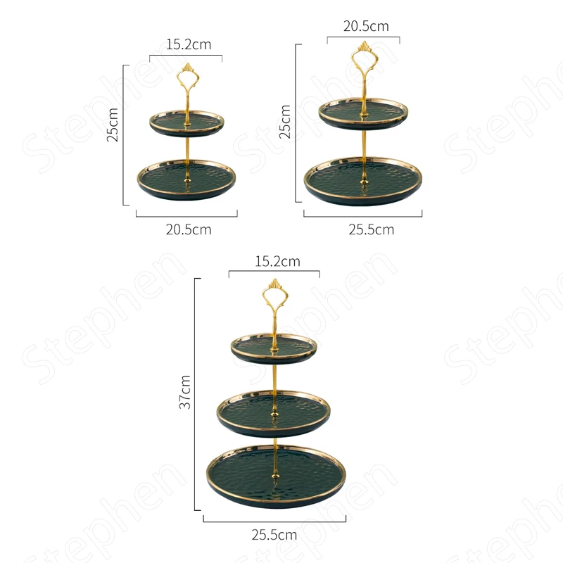 Nordic Gold Beads Decorative Cake Stand European Classical Golden Stroke Home Afternoon Tea Double Layer Dessert Ceramic Rack