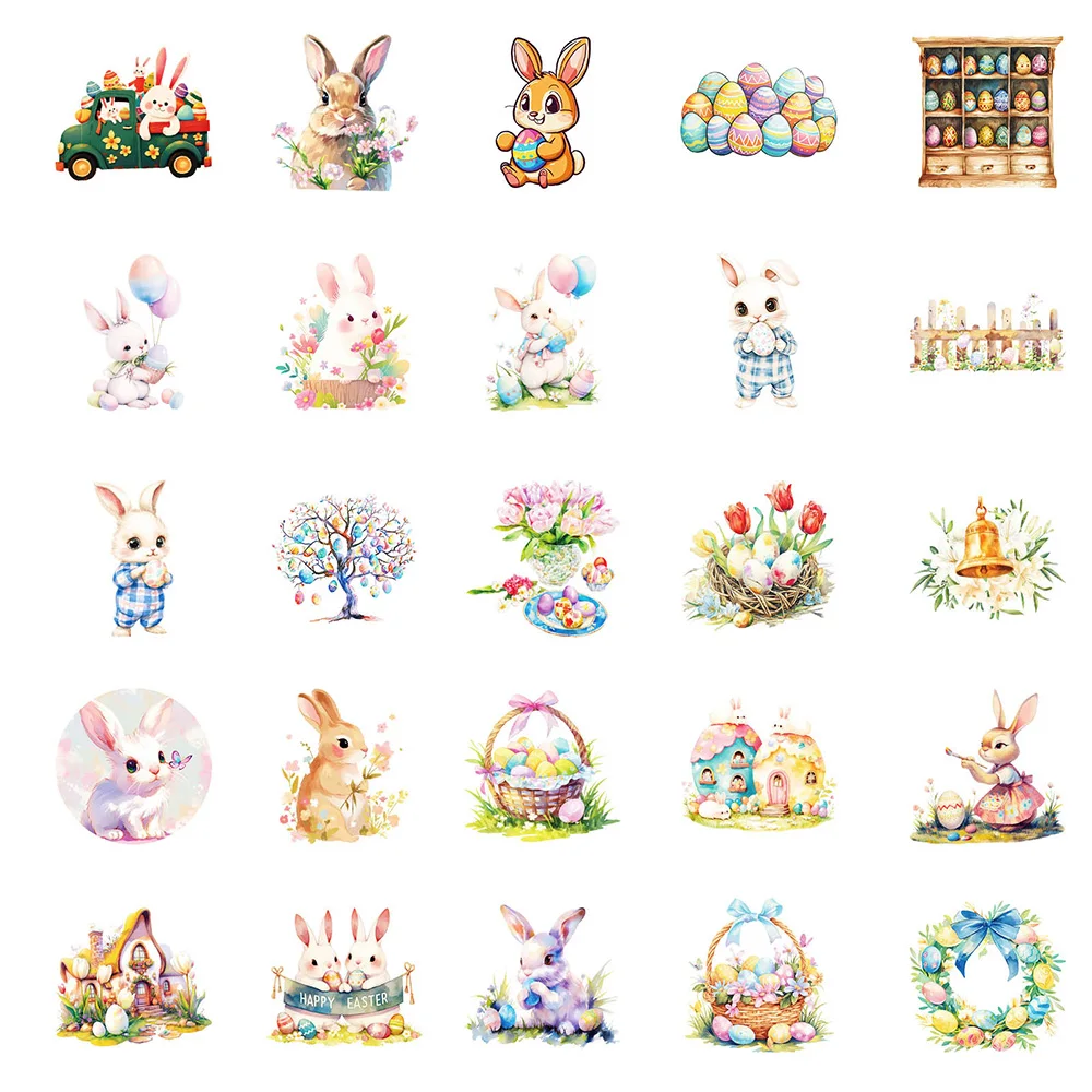 10/30/50pcs Easter Theme Rabbit Egg Stickers Cartoon Decoration DIY Phone Notebook Fridge Bike Skateboard Suitcase Toys Gifts