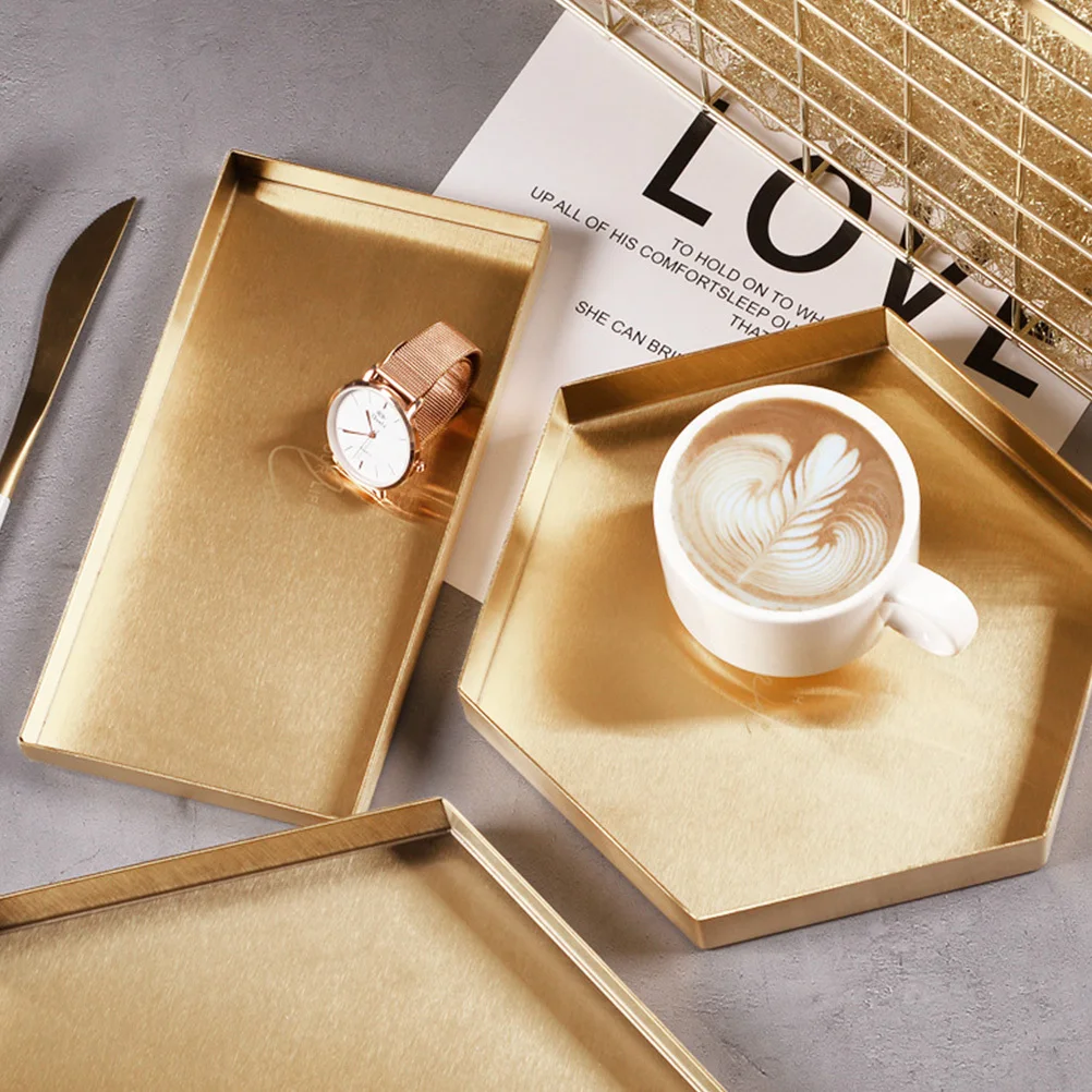 

1pc Stainless Steel Tray Jewelry Storage Dish Desktop Organizer Golden Finish Lipsticks Basket Rack For Shelves Space