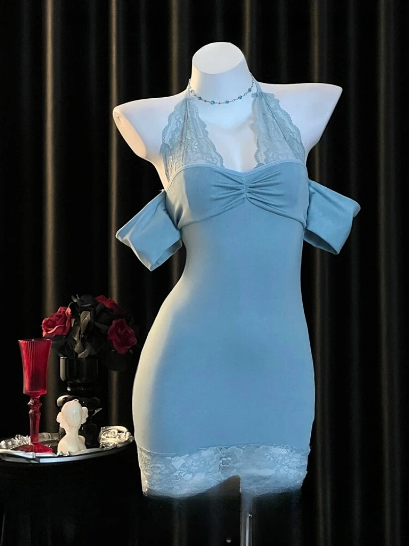 

Сексуальная и удобная кружевная ночная рубашка с открытыми плечами, женская прозрачная, утягивающая и соблазнительная короткая юбка, идеальная