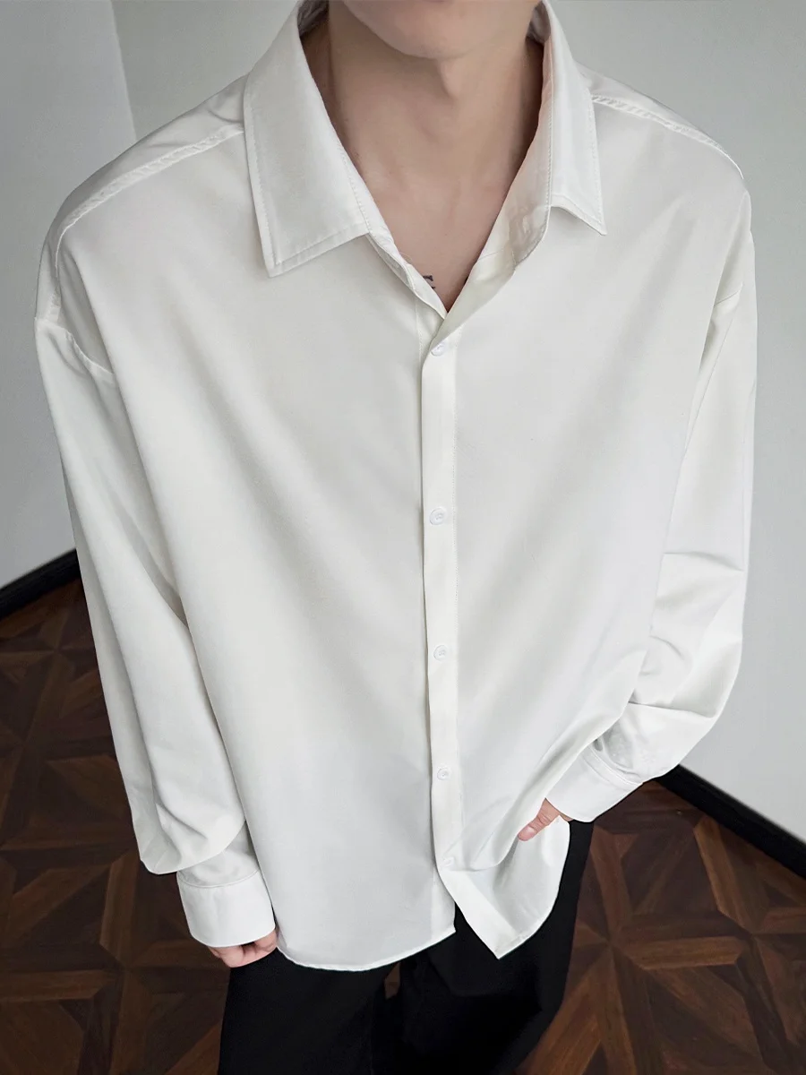 

American Sle Casual White Long Sve irt Men's Autumn Cleanfit Premium Loose Versatile Inner Wear Top Coat