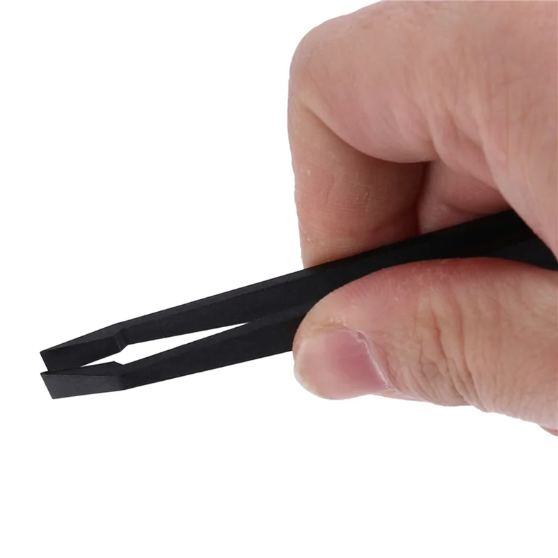 PZHI-25 Pcs Manual Tool Black Plastic Flat Tip Anti-Static Tweezer 12Cm Long