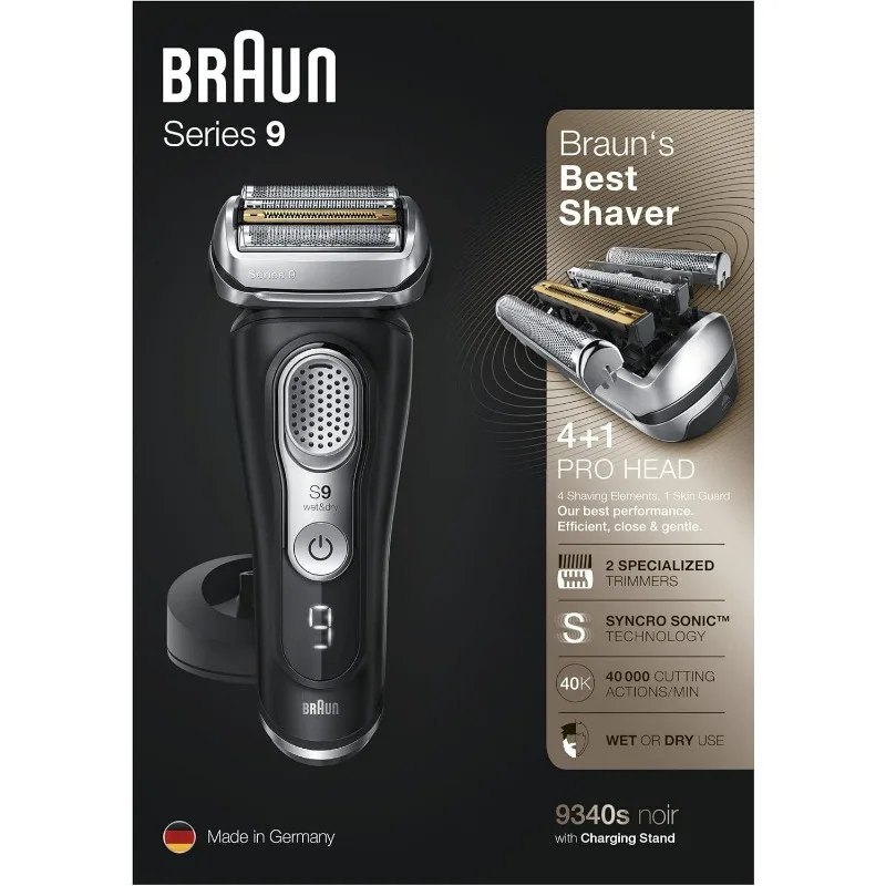 Braunn Series 9 9340s + электробритва с более длительным сроком службы батареи 20%, зарядная станция, электробритва для влажной и сухой уборки, мужская точность