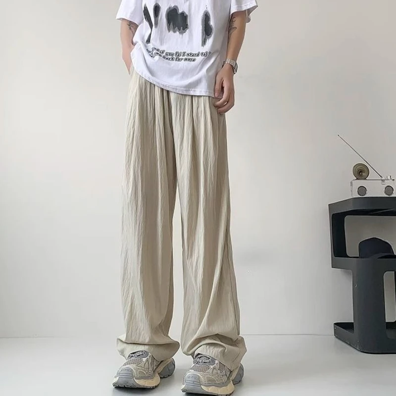 

Summer Solid Color Thin Men's Casual Wide-leg Pants Baggy Cotton and Linen Male Trousers Harajuku Fashion Designer Long Slacks