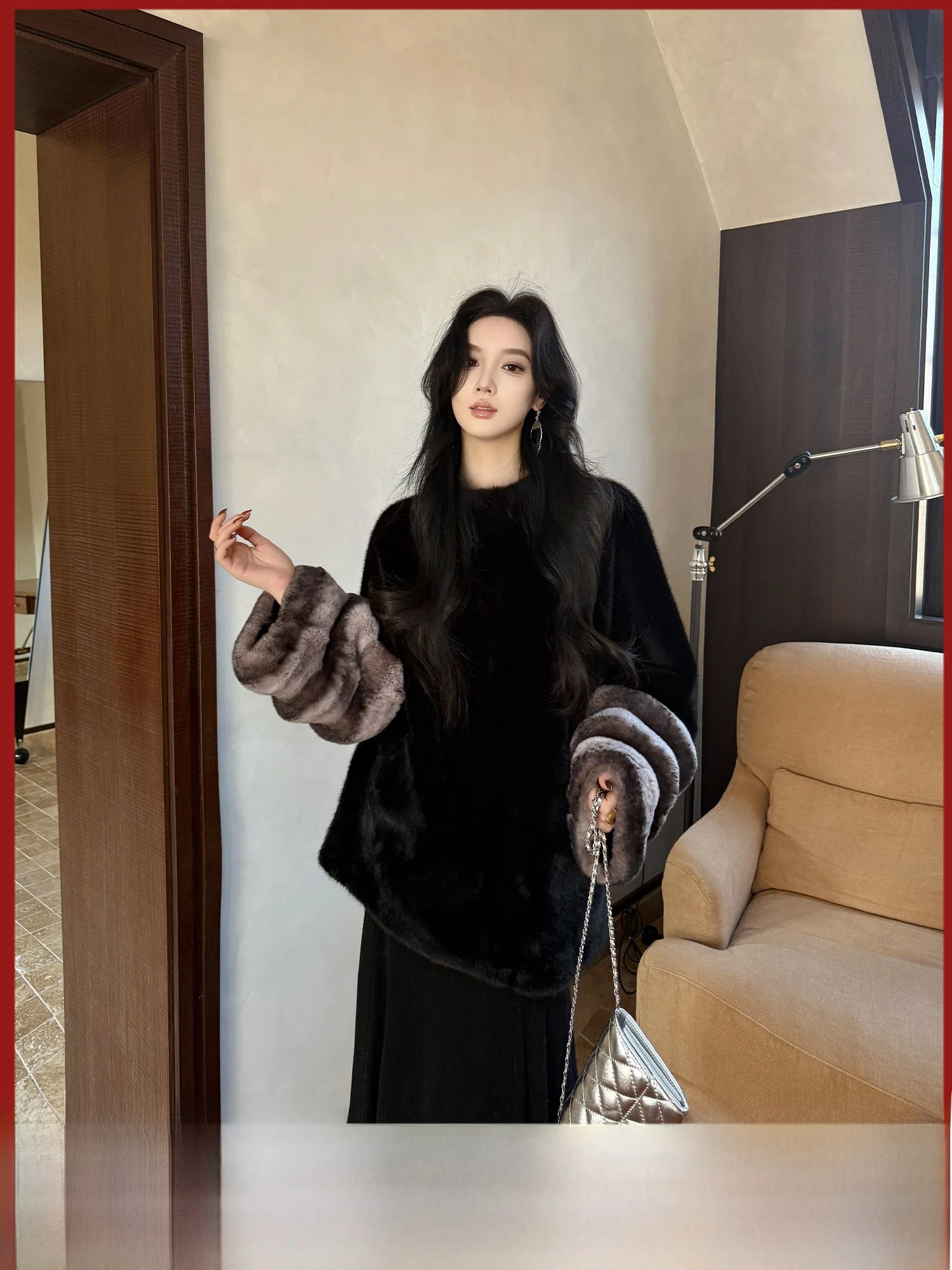 

Bla Fur Coat Women's Limited Time Offer Stand Fit Long Sve Ele Sle Non-Quali Issue Youth Faion Spring 2026