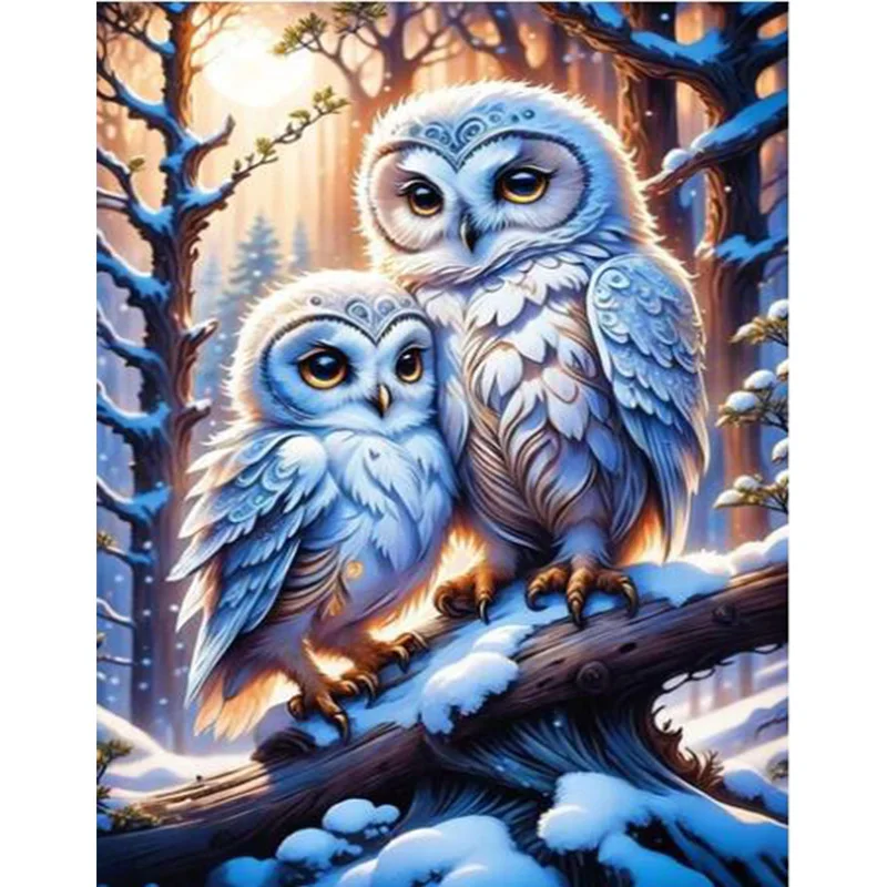 AB Diamond cross stitch An Owl in the snow forest 5D DIY Diamond embroidery rhinestone painting Diamond Painting