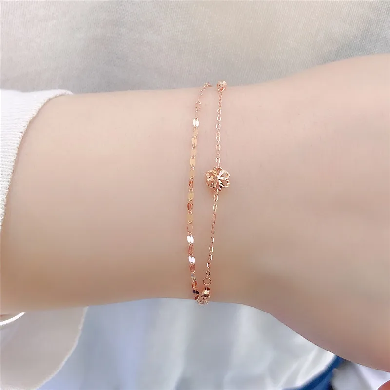 585 purple gold flower double bracelet for women Plated 14K Rose Gold sparkling exquisite new in bangles party jewelry