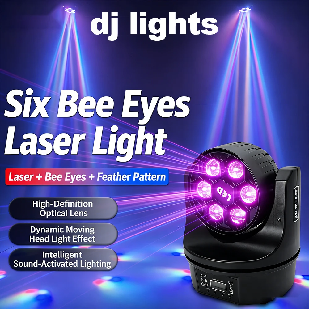 

Dj Lights for Parties LED 6x15W Beam+Wash Six Bees Eyes RGBW DMX512 Dyeing Effect Disco Bar Light Atmosphere Party Clubs Stag