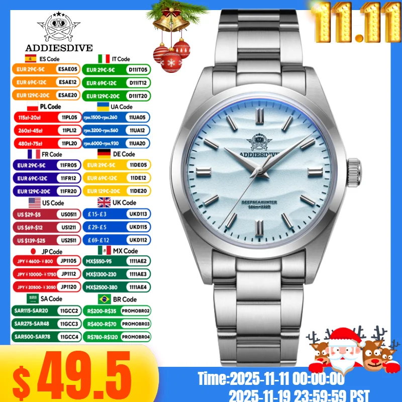 

ADDIESDIVE 2030 36 мм мужские модные часы 10 бар дайвер пузырь зеркало стекло нержавеющая сталь 316L кварцевые часы Relogio Masculino
