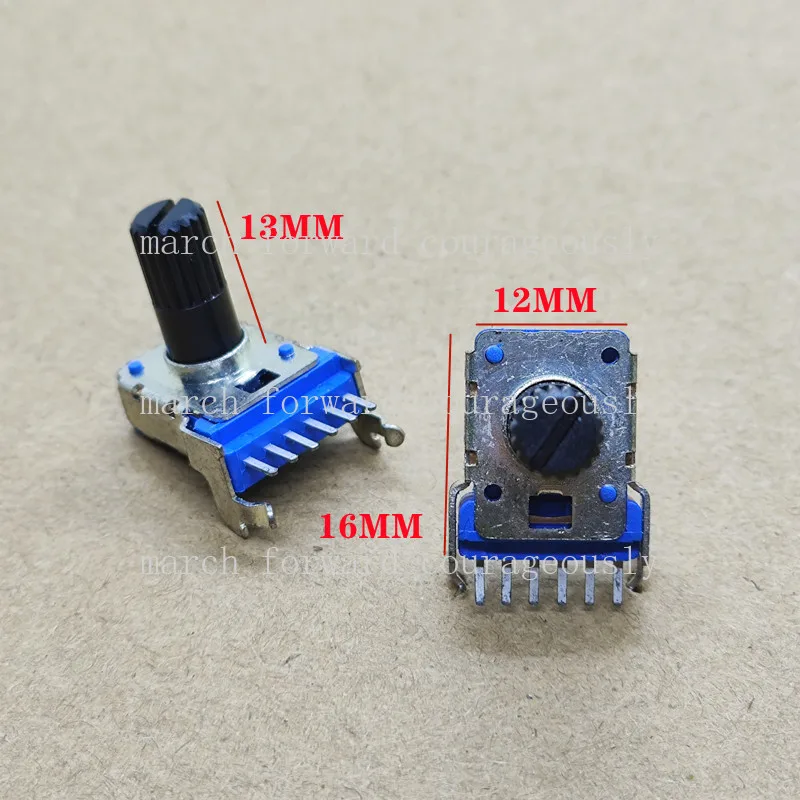 10pcs RK12 type single-row double-link 6-pin horizontal potentiometer for B104 B100K audio adjustment. Handle length: 13MM