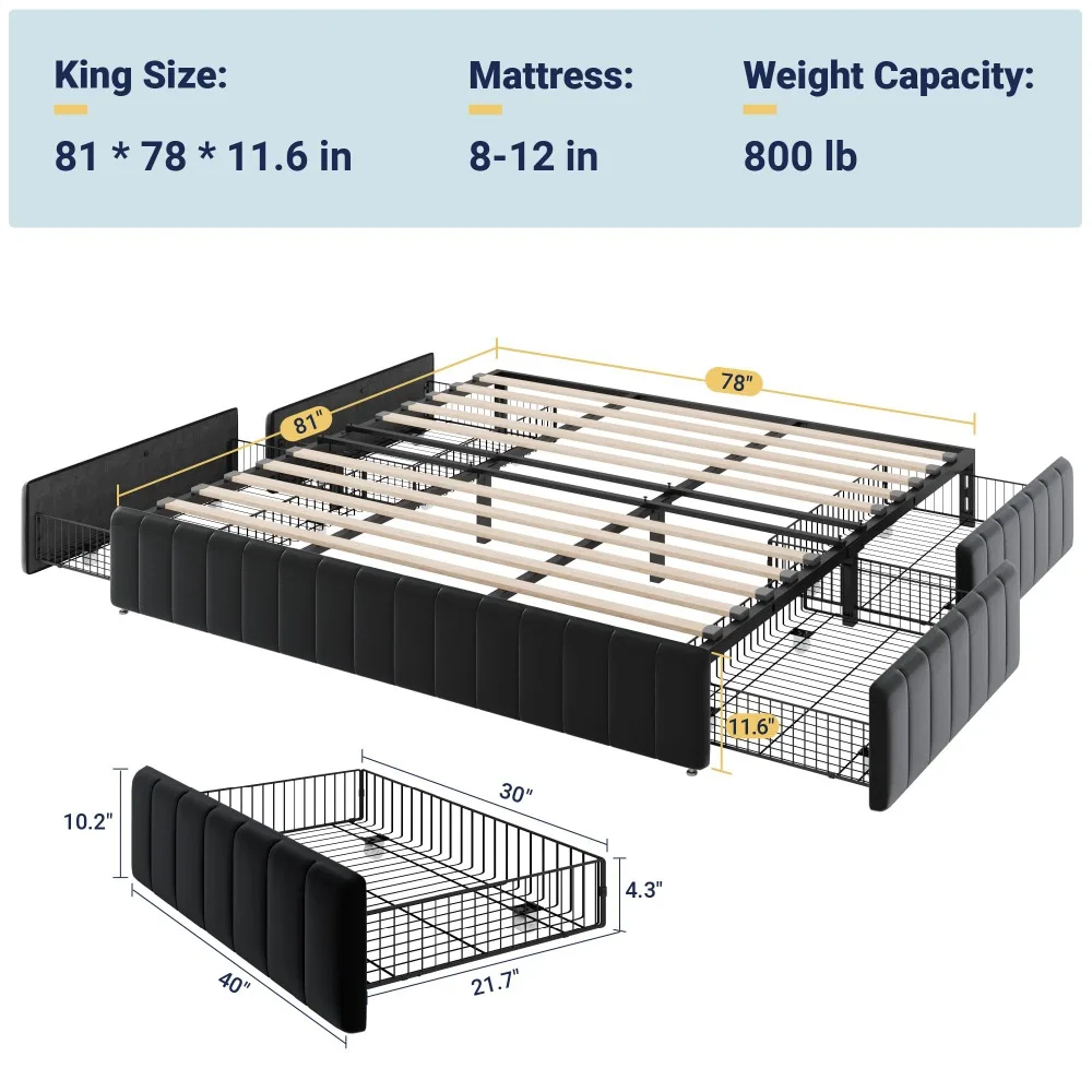 King-Size-Plattformbettgestell – King Size Bed Frame With Storage Drawers Bewertung und Preis