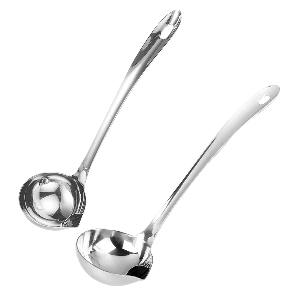 

2pcs Stainless Steel Oil Separator Ladle Grease Skimmer For Cooking Fat Strainer Soup Spoon With Pour Spout Dishwasher Safe