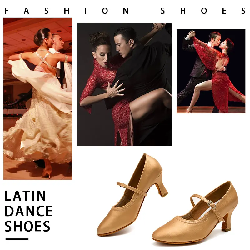 Women Dancing Shoes leather Modern Dance Shoes Ladies High Heels Soft sole Tango Latin Waltz Dance Shoes Ballroom Girls 7cm