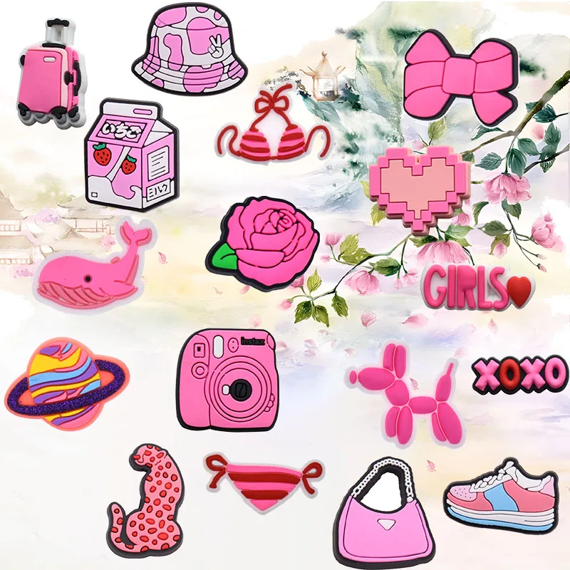 

Shoe Charms for Crocs Accessories Pink Suitcase Shoes Charm for Croc Decorations Pins Men Accessory Jeans Woman Clogs Clips