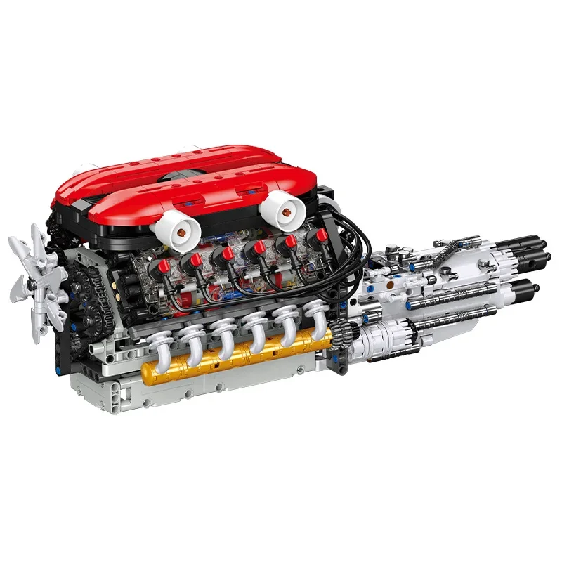 V12 Engine MOC Bricks Mechanical Model Electric Power Complex Assembly Collectible Desktop Ornament