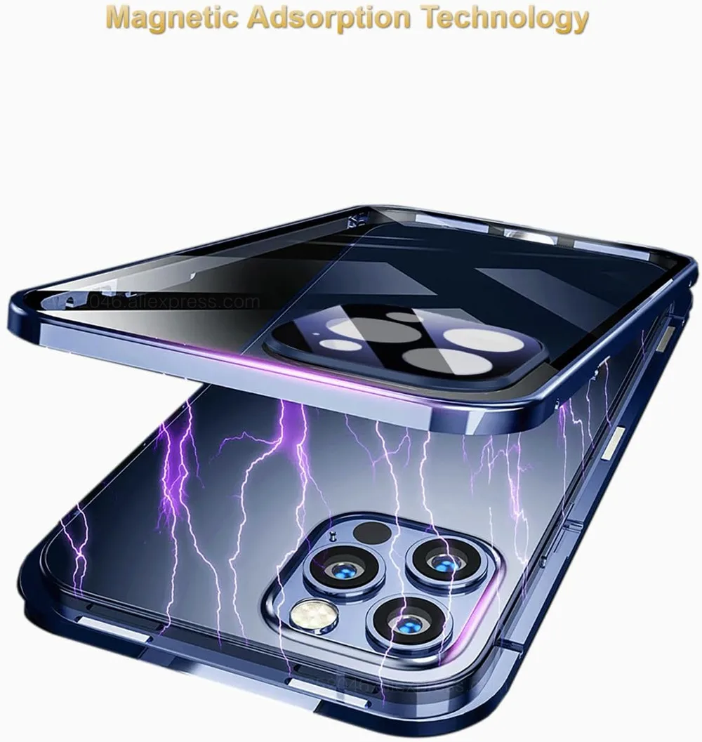 360 ป้องกันแม่เหล็กสําหรับiPhone 17 Pro Max 16 15 14 13 12 16eเลนส์โลหะป้องกันกระจกสองด้าน