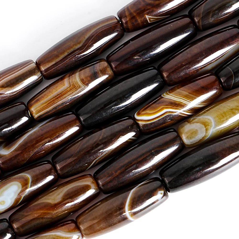 40x14mm Brown Agate Rice Beads Loose Bulk Wholesale Natural Semi-Precious Stone Beads for Jewelry Design Handmade Crafts