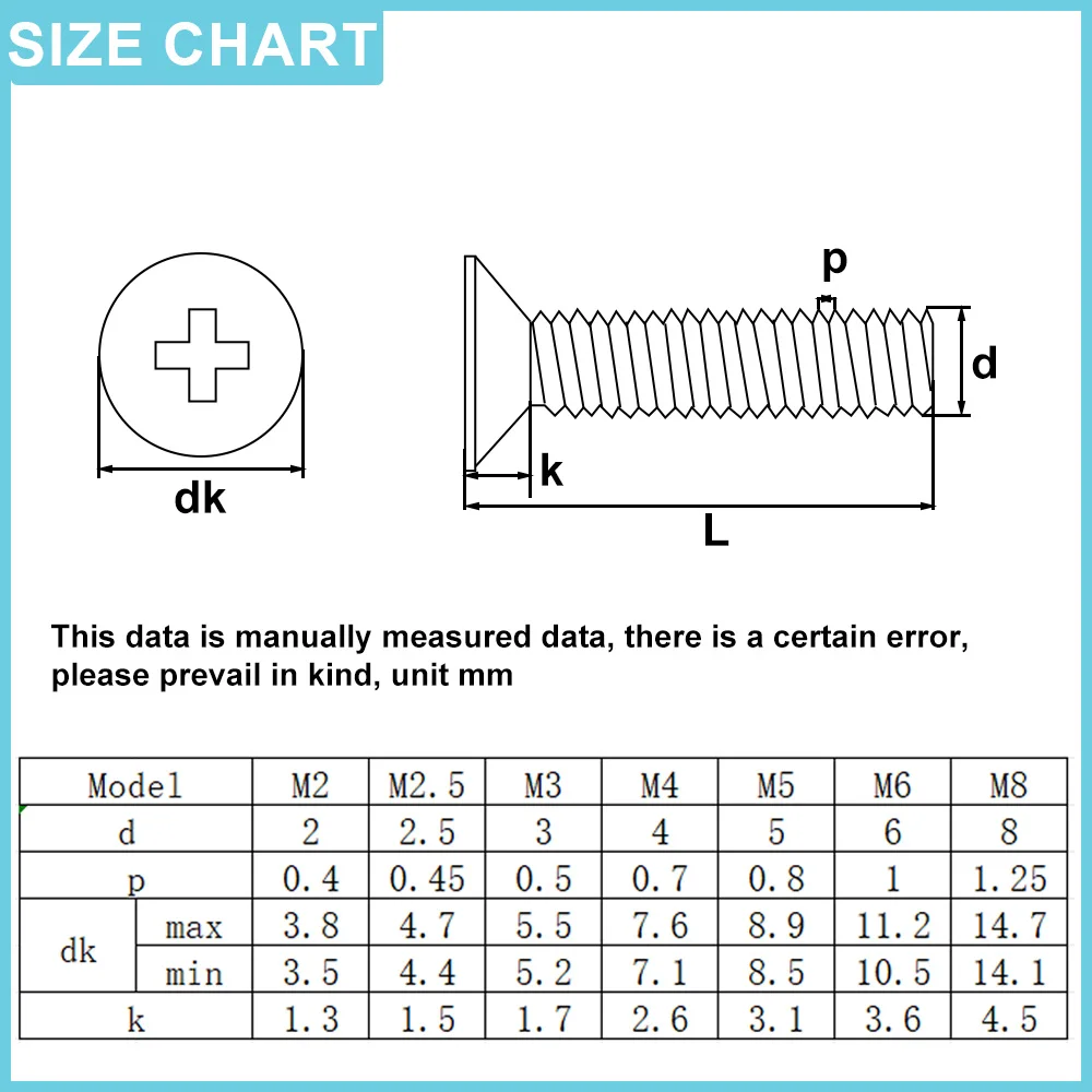 White/Black Nylon Plastic Countersunk Bolt M2 M2.5 M3 M4 M5 M6 M8 Flat Head Screws Countersunk Phillips Bolts Length:4~40mm