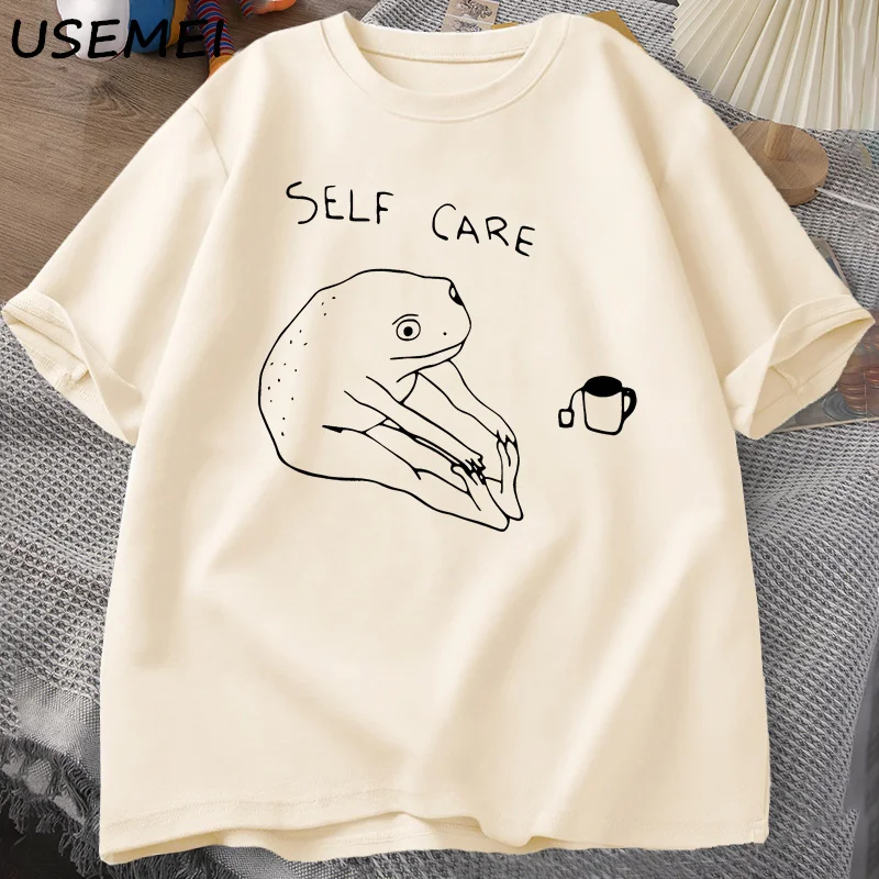 Grappige Kikker Zelfzorg T-Shirt Retro Cottagecore Kikker Bedrukte Tshirt Dames Zomer Ronde Hals Korte Mouw T-Shirt Streetwear