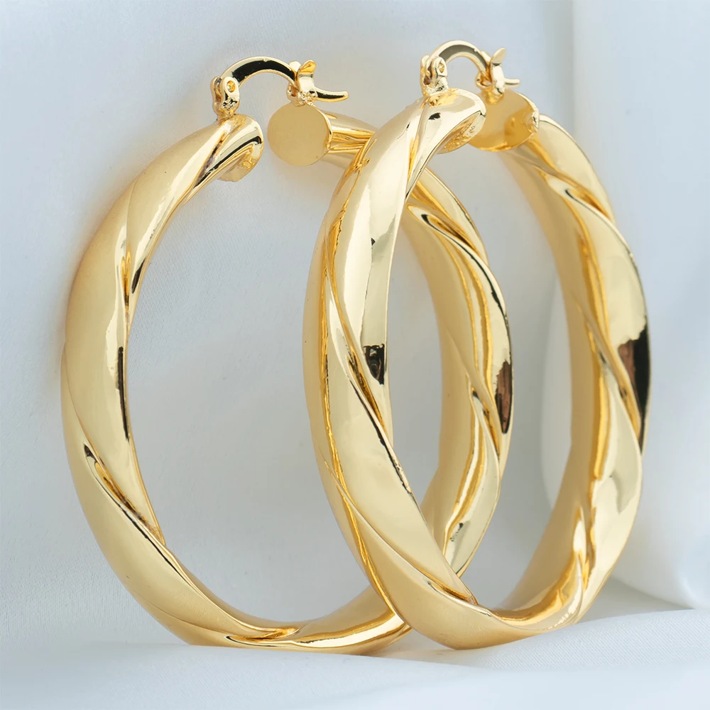 2024 Big Earrings for Women Punk Fashion 60mm Diameter Gold Plated Hoop Earrings Daily Wear Statement Earrings Jewelry Accessory