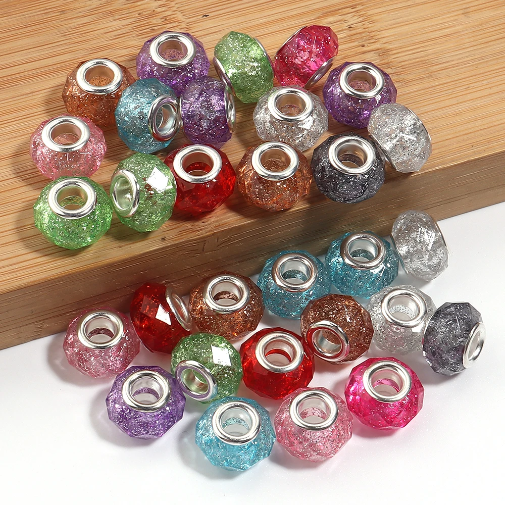 20 Stück 14mm Glitzer-Facetten-Harzperlen Muranos Großloch-Abstandsperlen für DIY Armband Halskette Schmuckherstellung Zubehör – Detail 7