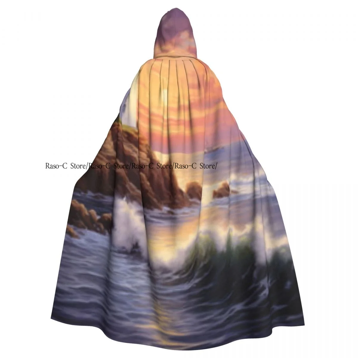 Unisex Adult Cape Elizabeth Maine River Portland Lighthouse Sunrise USA Coast Scenery Cloak with Hood Long Witch Costume Cosplay