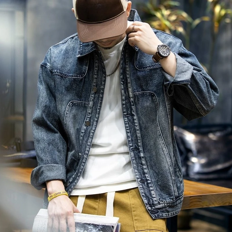 

Loose Autumn Male Jean Coats New in Menswear Size L Fashion Washed Low Price High Quality Korea Cheap Stylish Men's Denim Jacket