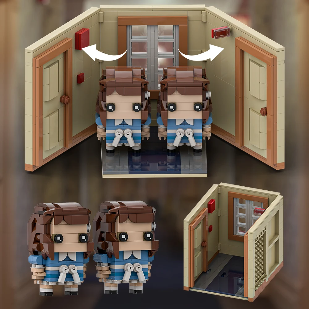 Gobricks MOC فيلم الرعب Shinings التوائم BrickHeadzs اللبنات نموذج عمل الشكل الطوب لتقوم بها بنفسك تجميعها لعبة الأطفال هدية