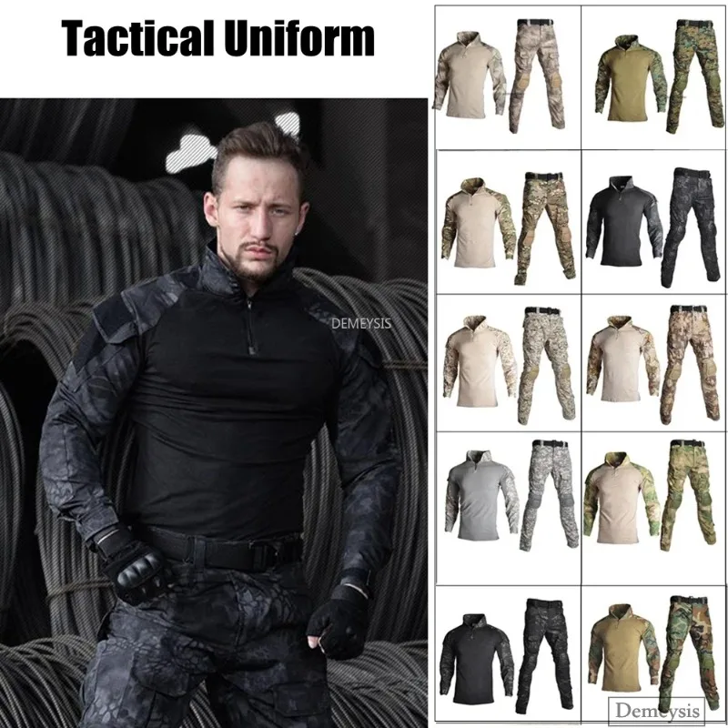 

Tactical Uniforms Rip-stop Camouflage Combat Clothing CS Airsoft Paintball Combat Security Suits Outdoor Hiking Hunting Clothes