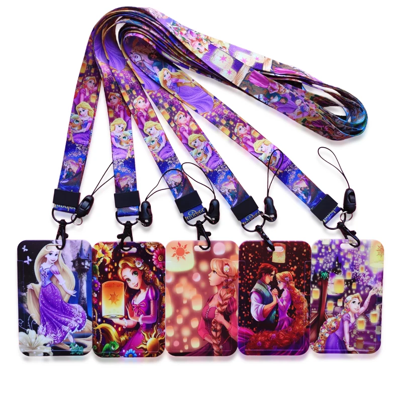 Disney Rapunzel Identification Card Holder lanyards Cartoon Tangled Card Case ID Badge holder Credentials Retractable clip