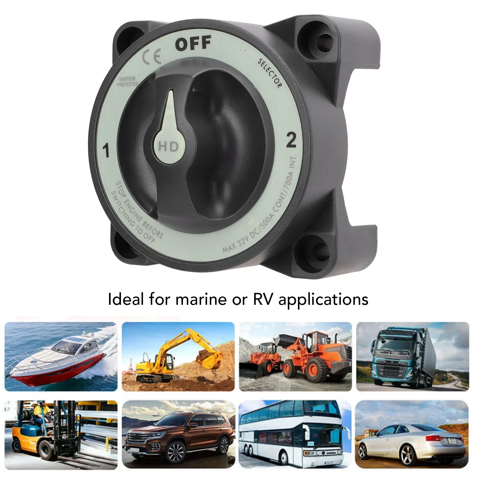 Battery Disconnect Switch For RV Marine Boat Battery Cut-Off Switch ABS Copper 500A 3-Position IP66 Flexible Installation